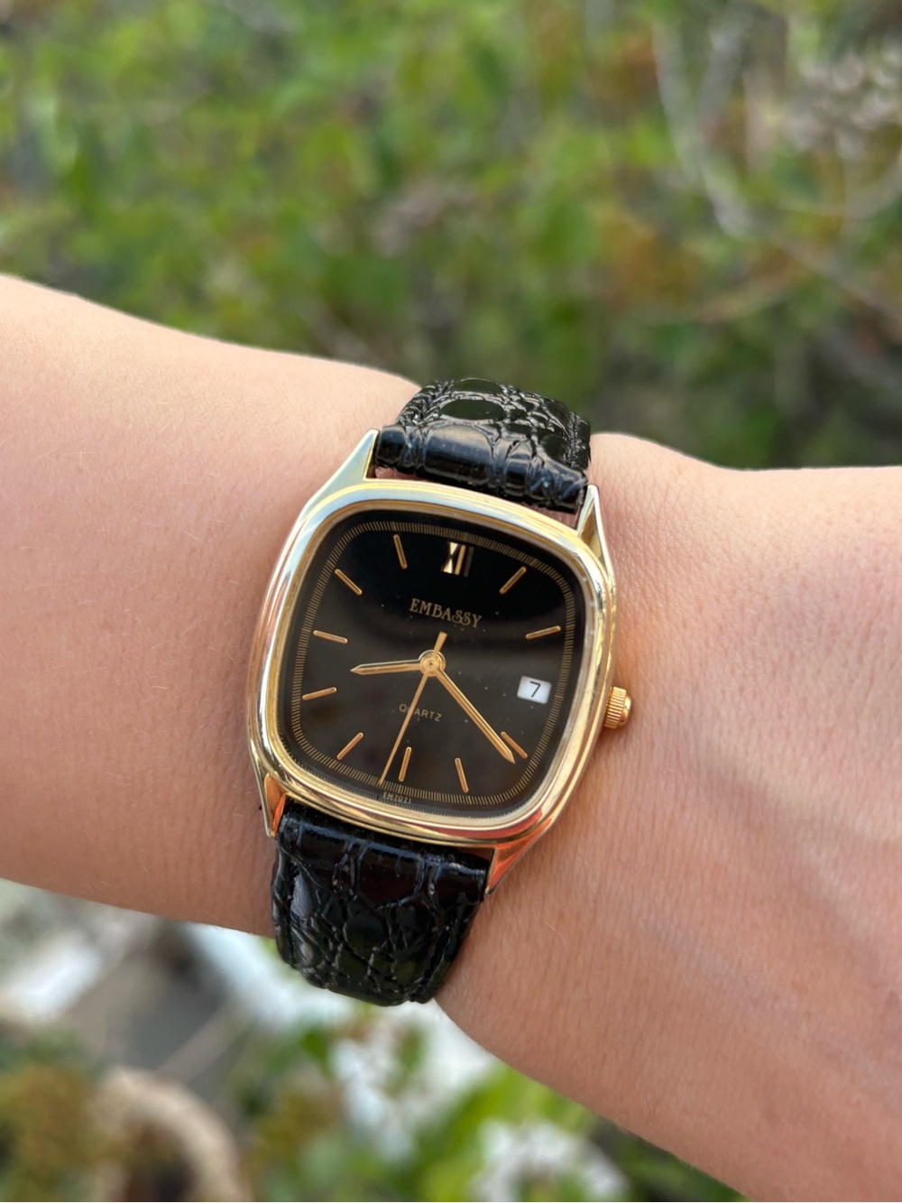 Ladies black Genuine Leather Watch By Embassy